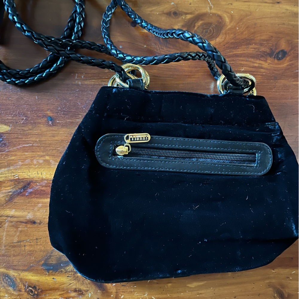 Black velvet small purse with strap
